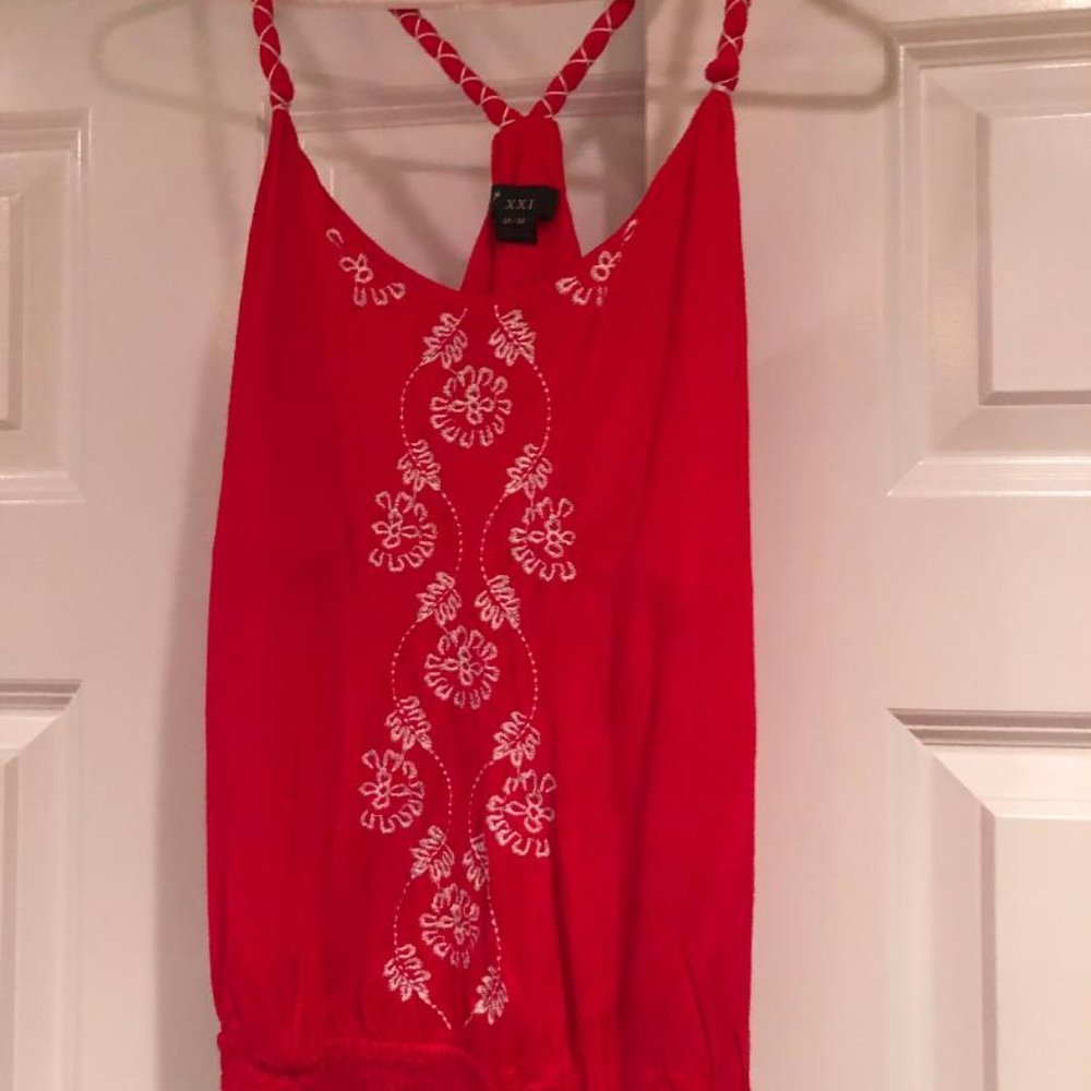 Red Embroidered Tank  - Size: M